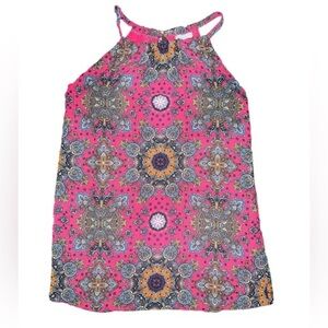 EUC Veronica M Vibrant Halter Mini Dress Hot Pink Medallion Multicolor XS